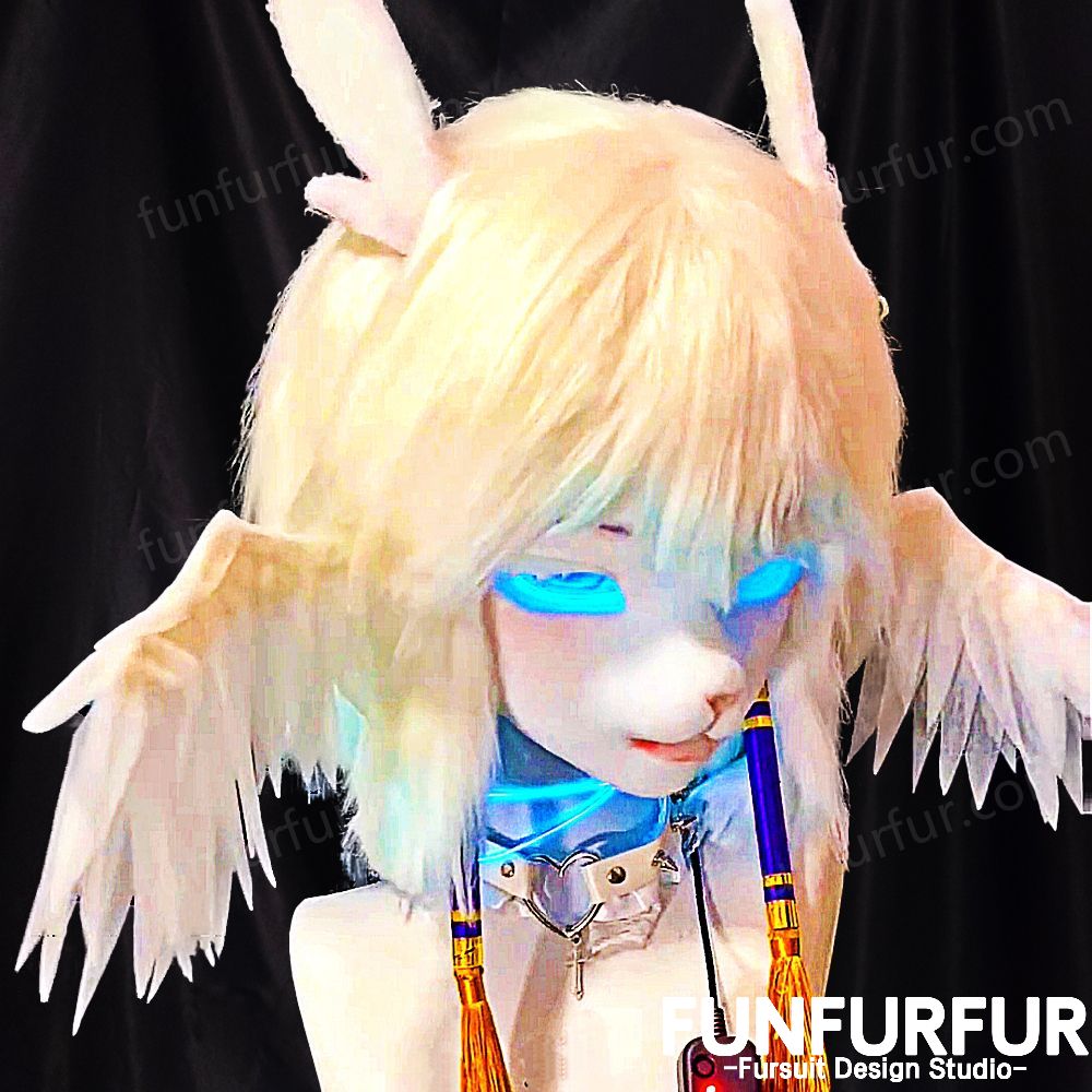 White Deer Boy With Wings-Custom Kigurumi head, Furry Cosplay, Fursuit Head,Free Design